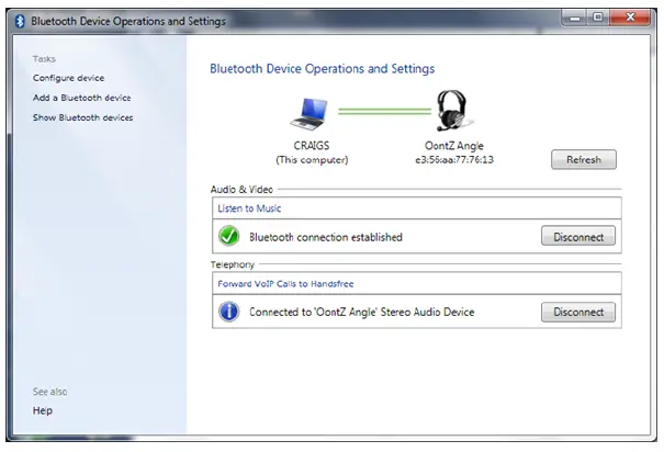 Bluetooth connection established.