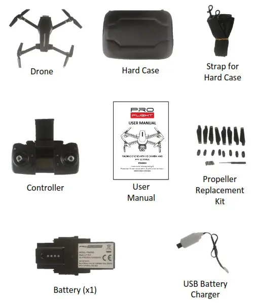 PRO FLIGHT PFBD303 Folding Drone with HD Camera and App Control - WHAT IS SUPPLIED