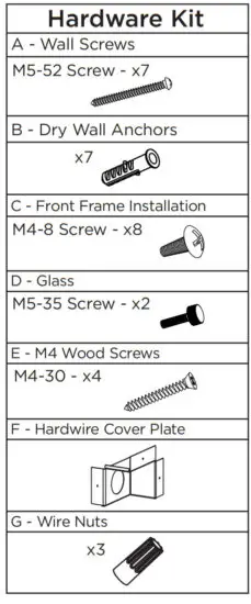 real flame 5555 Wall Mounted Recessed Electric Fireplace - PARTS LIST 2