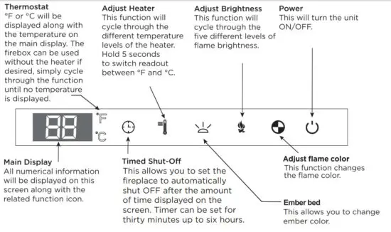 real flame 5555 Wall Mounted Recessed Electric Fireplace - control panel