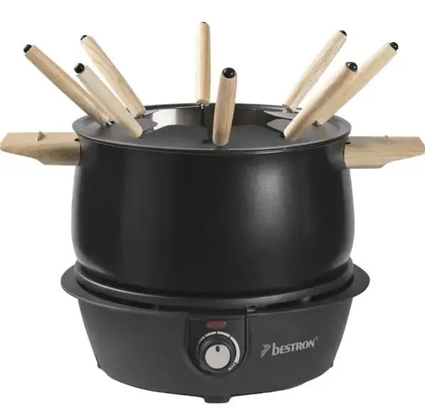bESTRON AFD850BW Black and Wood Fondue Set