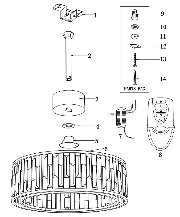 Breezary 23002-BLK 22 Inch Ceiling Fan Instruction Manual - EXPLODED REVIEW ILLUSTRATION