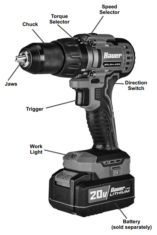 Bauer 58952 1-2 Inch Compact Brushless Drill-Driver - fig 1