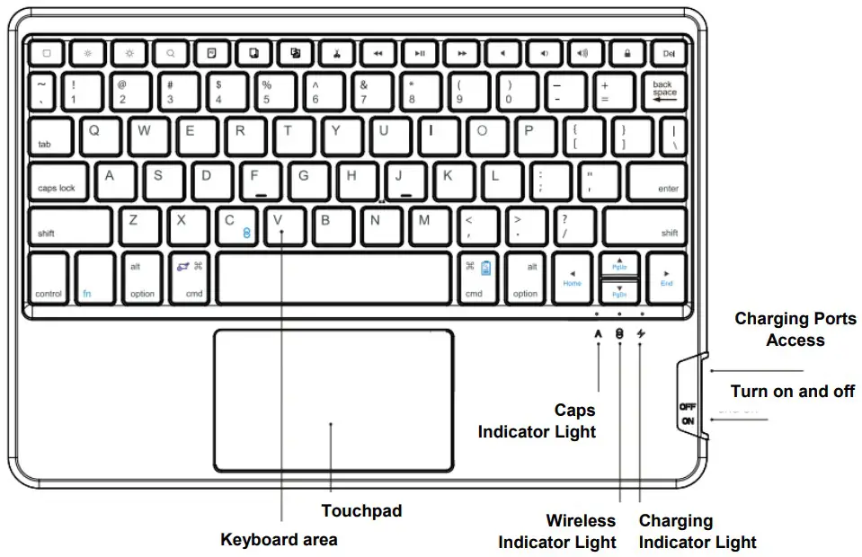 Choetech BH 013 Wireless Keyboard Case with Touchpad - Battery monitoring