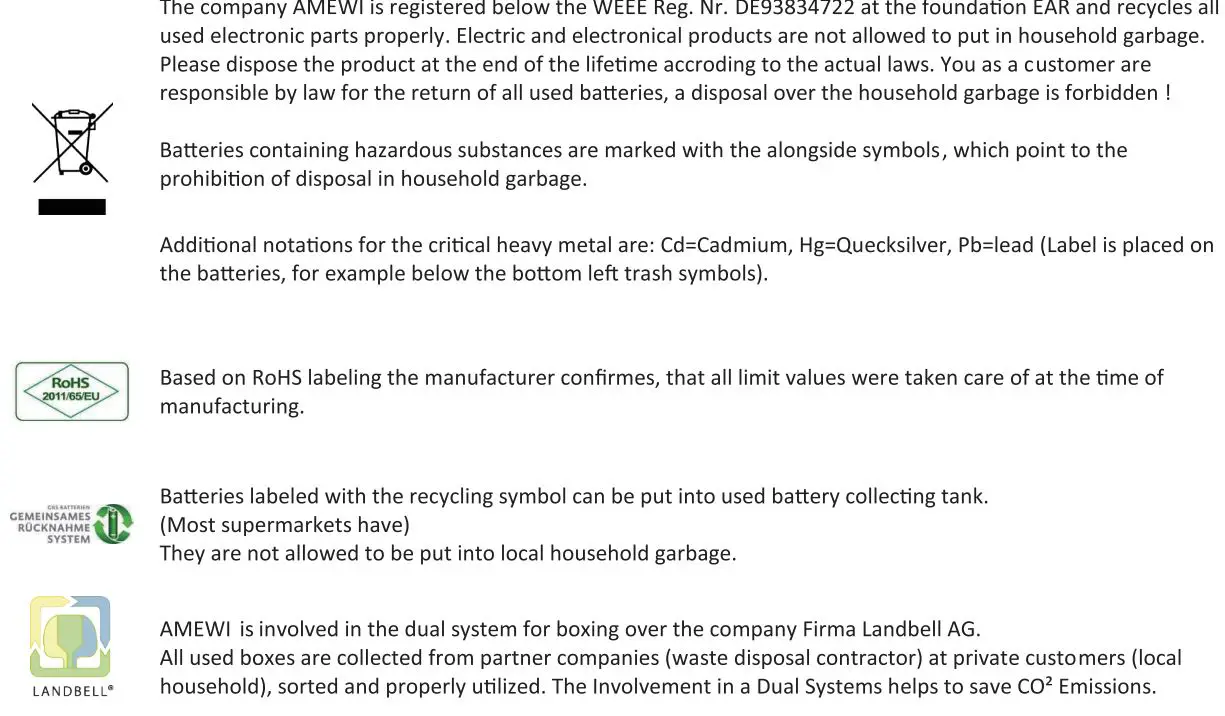 AMEWi 25321 Magic Hover Fly Ball 96mm with Gyro User Manual - Disposal