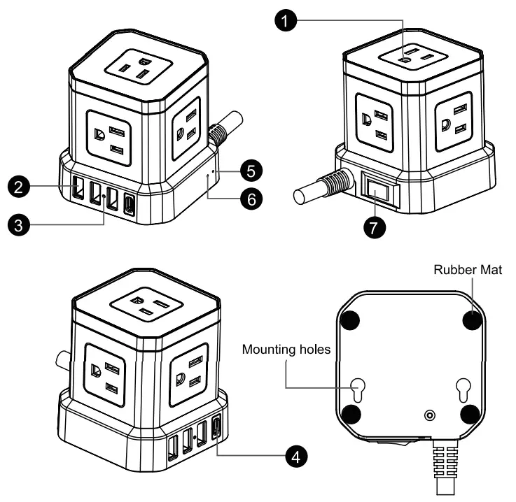TOPREK TP VE4U5S C Power Strip with USB C - fig