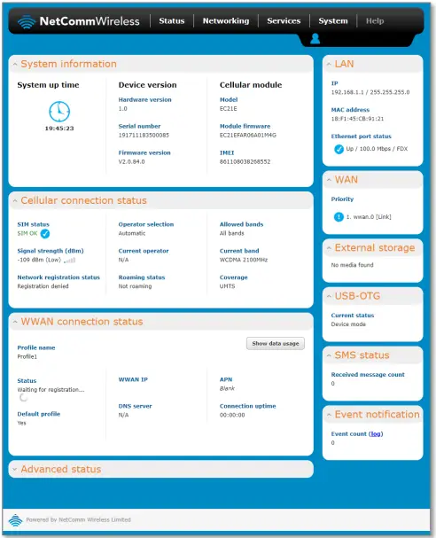 NetComm NTC-221 Industrial IoT M2M LTE Router with GPS - In the Username