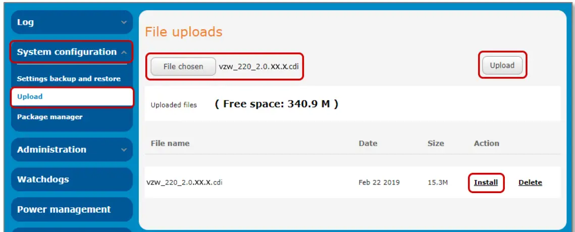 NetComm NTC-221 Industrial IoT M2M LTE Router with GPS - Upload from its submenu