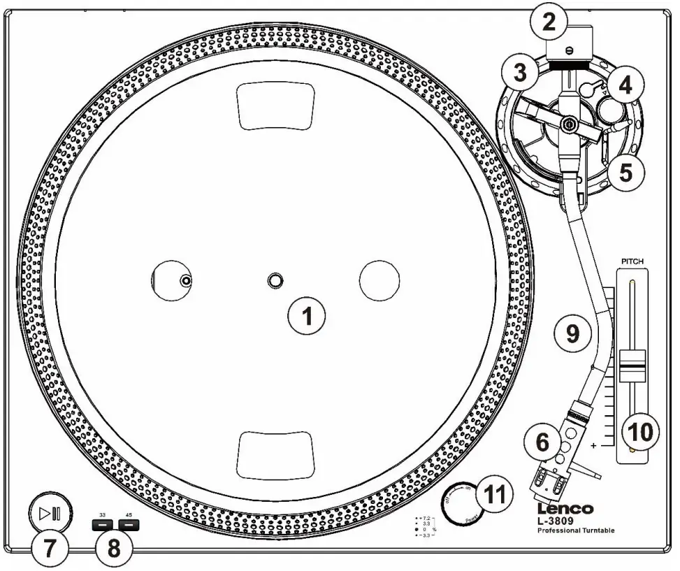 Lenco L 3809 Direct Drive Turntable with USB PC Encoding - Description