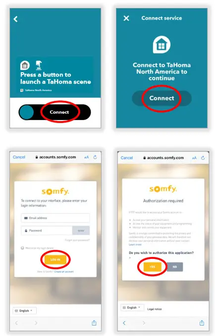 sOmfy IFTTT Tahoma RTS Zigbee Smartphonr and Tablet- CONNECT IFTTT 2