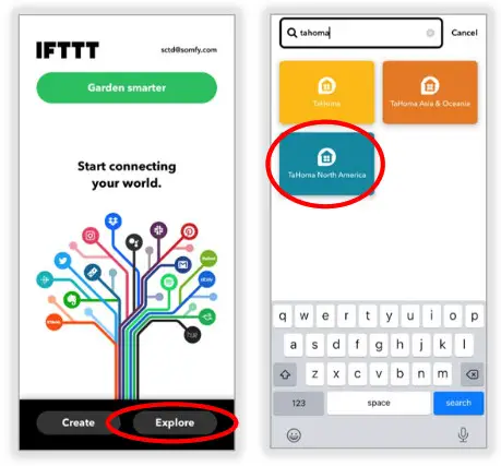 sOmfy IFTTT Tahoma RTS Zigbee Smartphonr and Tablet- CONNECT IFTTT