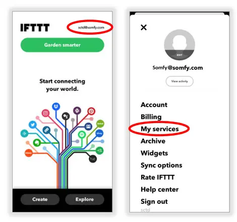 sOmfy IFTTT Tahoma RTS Zigbee Smartphonr and Tablet- DISCONNECT