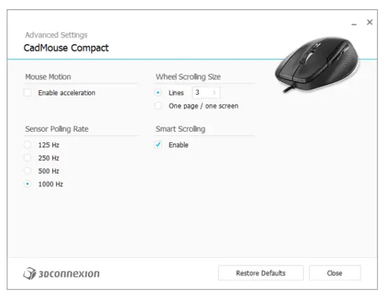 3Dconnexion 3DX 700081 CadMouse Compact Wired Mouse - Advanced Settings