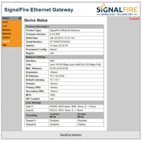 SIGNAL FIRE ENET DIN Ethernet Interface Module - Web Page Configuration 1