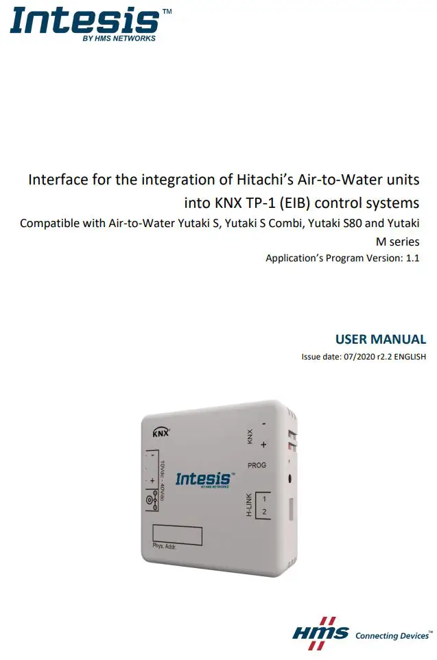Intesis Interface for the integration of Hitachi’s Air-to-Water units User Manual