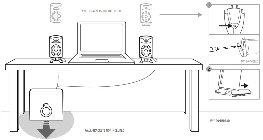 Klipsch FBA 90524082714 ProMedia 2 1 THX Certified Computer Speaker System - SPEAKER PLACEMENT