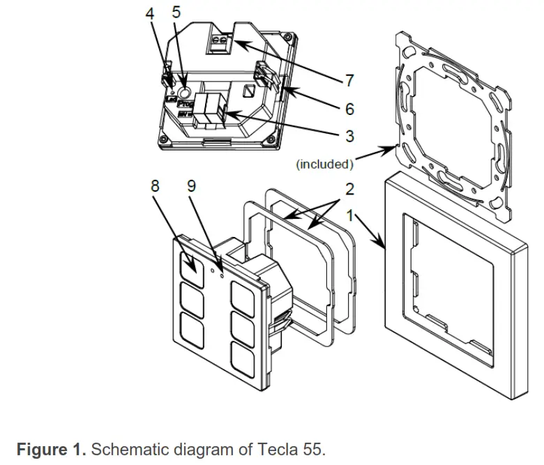 Zennio Tecla 55 PC ABS Capacitive Push Button of 55x55 - connection .