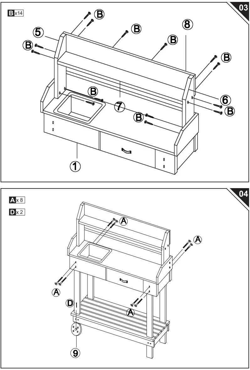 Outsunny 845-460 36 Inch Gardening Workbench with 2 Removable Wheels - fig 4
