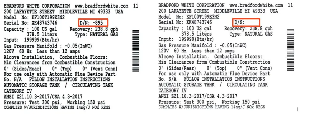 BRADFORD WHITE 60T125 Ultra High Effi ciency Water Heater - Example in red box