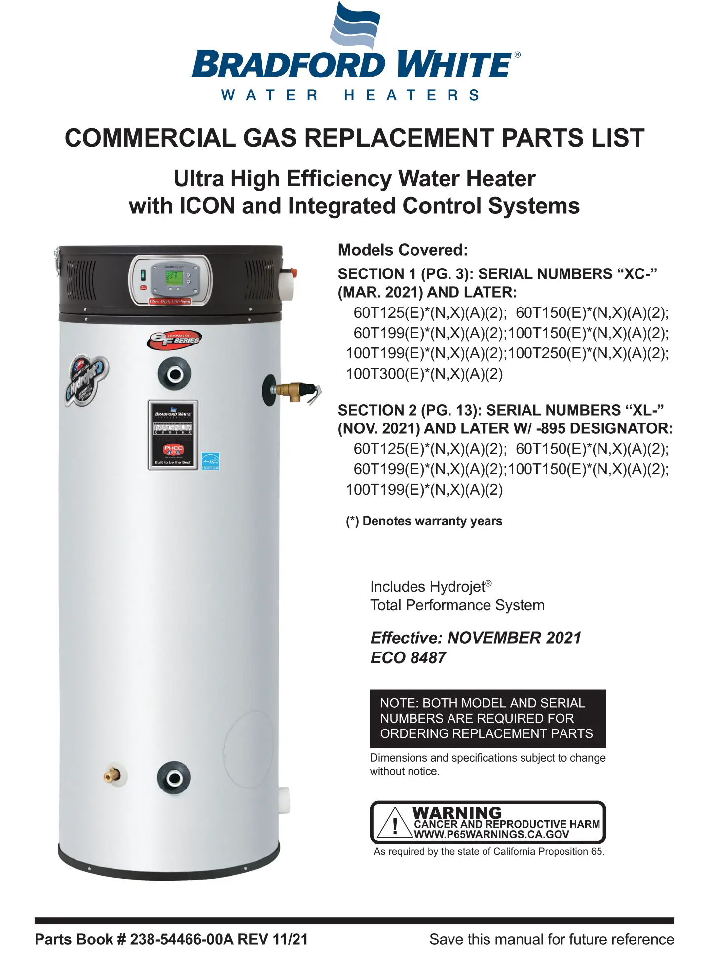 BRADFORD WHITE 60T125 Ultra High Effi ciency Water Heater Instruction Manual