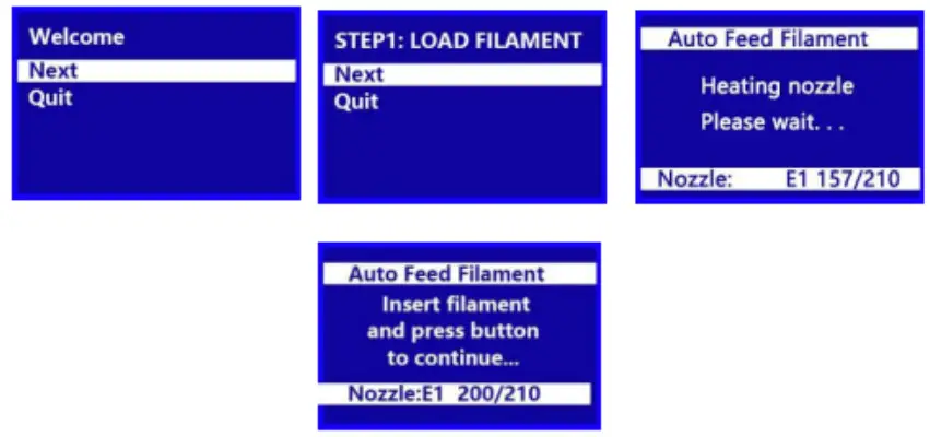 gembird 3DP-GEMMA 3D Printer Gemma - LOAD FILAMENT screen