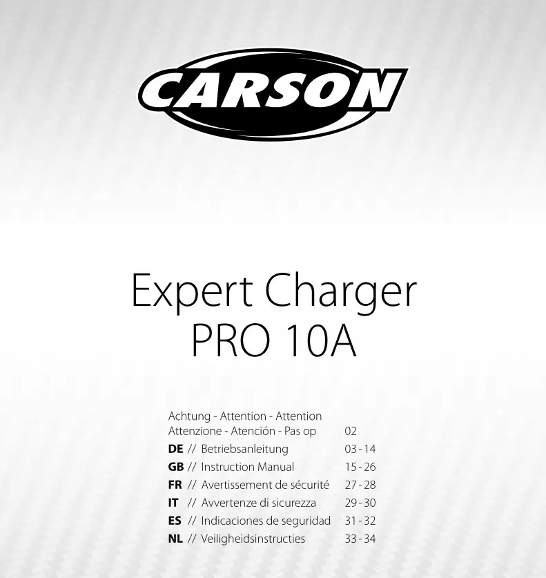CARSON Expert Charger PRO 10A Instruction Manual