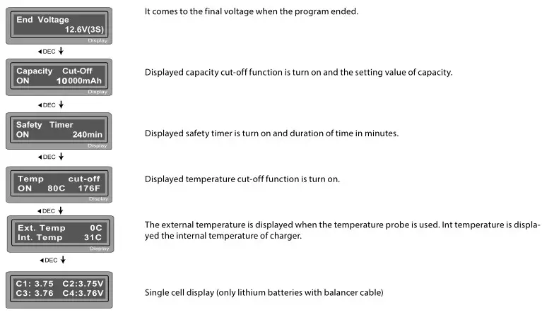 CARSON Expert Charger PRO 10A - VARIOUS INFORMATION DURING THE PROCESS