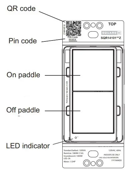 SQUARE D SQR14101BKZ Z-wave Auxillar Rocker Switch Instructions - Local control