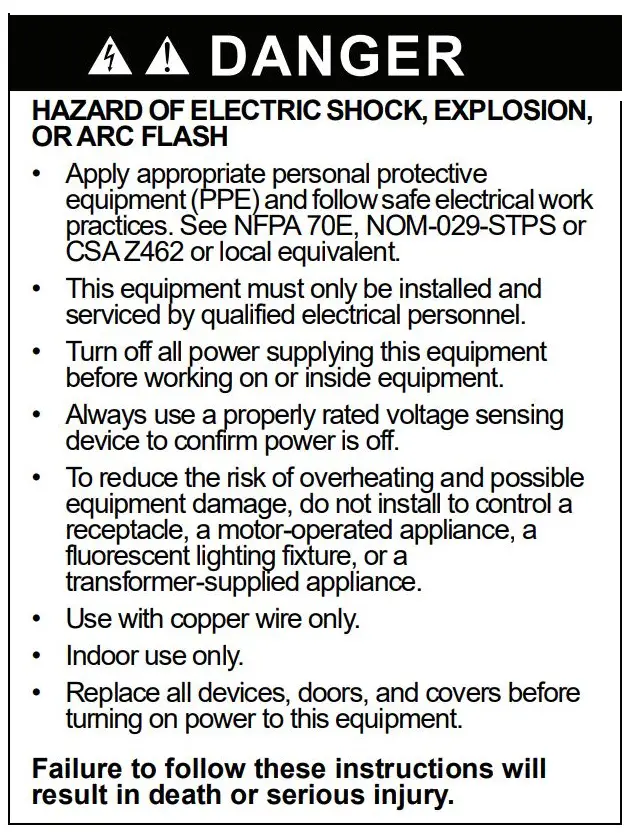 SQUARE D SQR14101BKZ Z-wave Auxillar Rocker Switch Instructions - Precautions