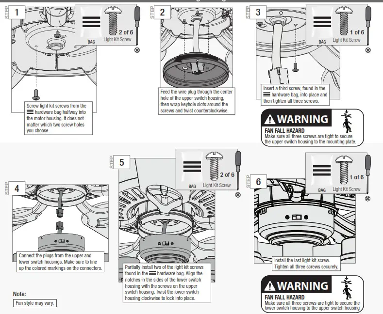 Hunter 50310 52 LED Hartland Ceiling Fan - Assembling the Light
