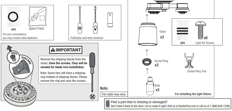 Hunter 50310 52 LED Hartland Ceiling Fan - Here is what comes in your box 2