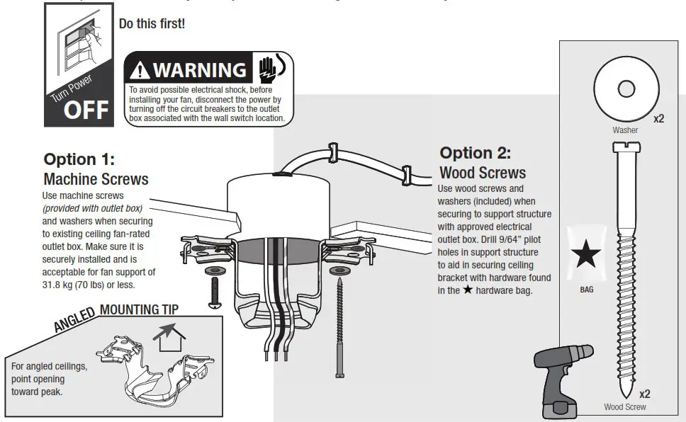 Hunter 50310 52 LED Hartland Ceiling Fan - Installing the Ceiling Bracket