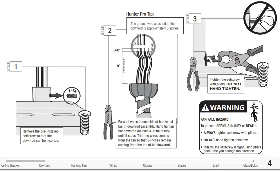Hunter 50310 52 LED Hartland Ceiling Fan - Installing the Downrod