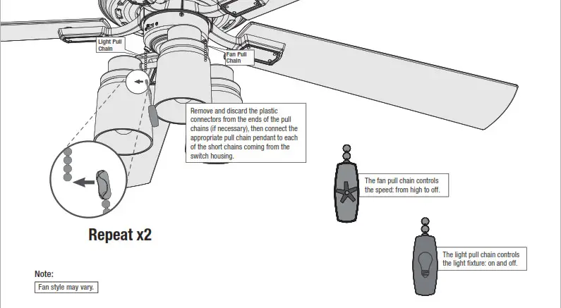 Hunter 50310 52 LED Hartland Ceiling Fan - Installing the Pull Chains