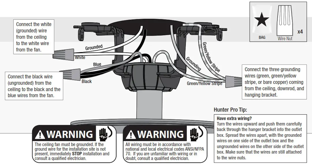 Hunter 50310 52 LED Hartland Ceiling Fan - Wiring the Fan
