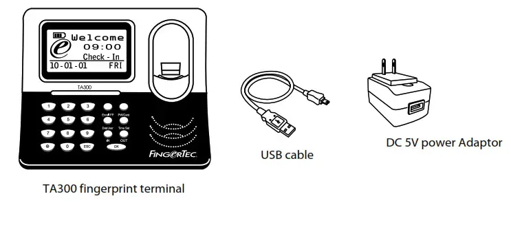 FINGeRTEC TA300 Desktop Time and Attendance Fingerprint Terminal- Terminal Included Accessories