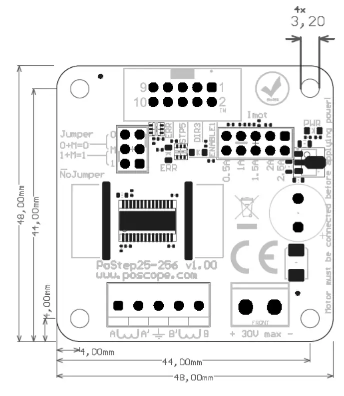 PoLabs PoStep25 256 Bipolar Stepper Motor Drive - Layout