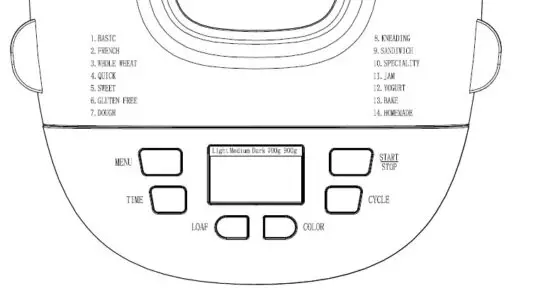 AOLIER BM1349DB GS Bread Maker Machine - CONTROL PANEL