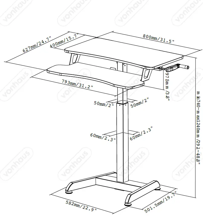 VonHaus 3000168 Black Sit Stand Adjustable Desk-FIG8