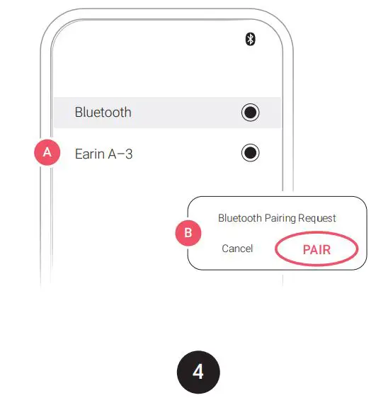 EARIN A-3 True Lightweight Wireless Earbuds - A. Pair with Earin A–3 B. Accept the following pairing request