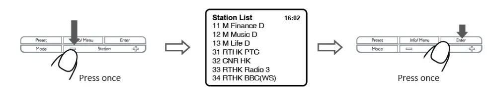 Lenco CR620 DAB and FM Clock Radio - Change Station