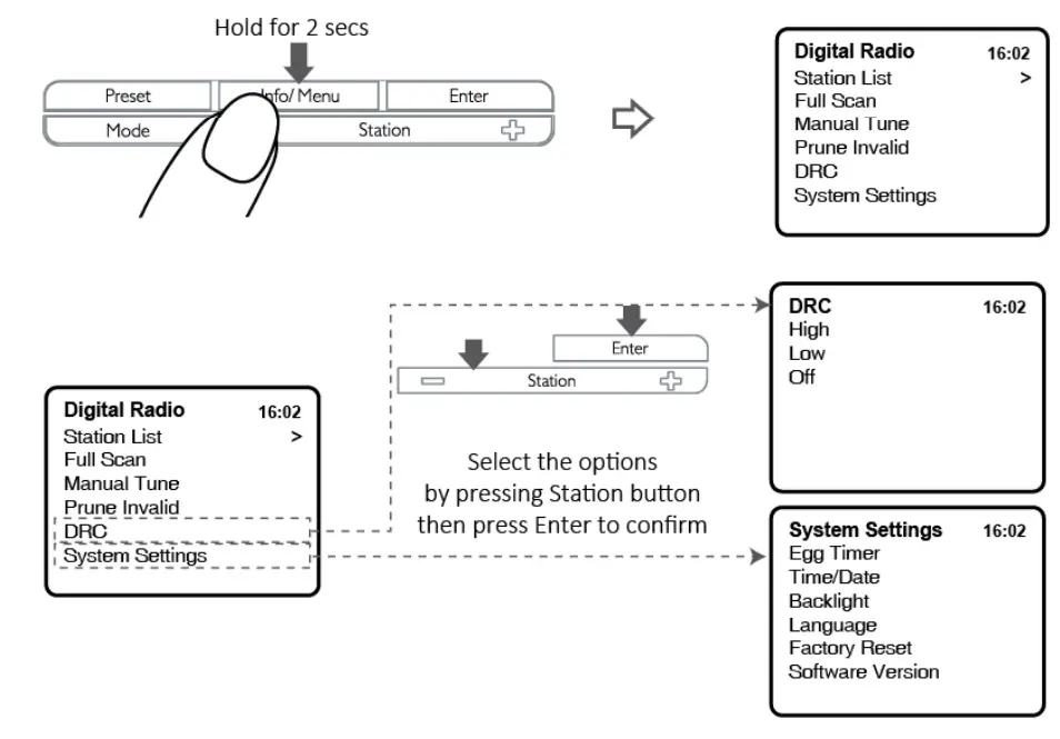 Lenco CR 620 DAB and FM Clock Radio - Menu