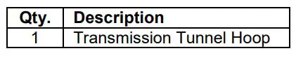 HOOKER BHS539 GEN3 Hemi Swap Transmission Crossmember Hoop - PARTS LIST