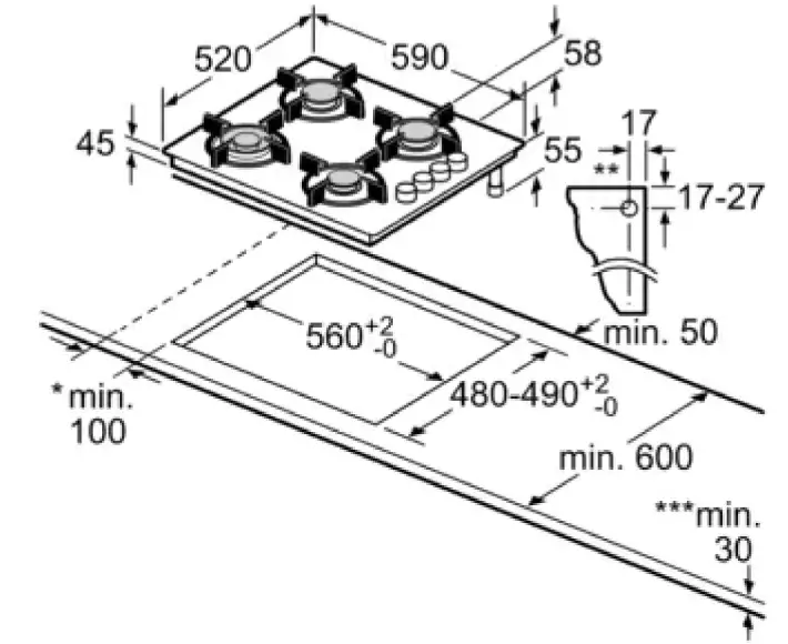 BOSCH POH6B6B10I 60cm Tempered Glass Gas Hob - Figure 4