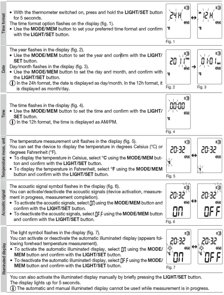 Setting the basic functions