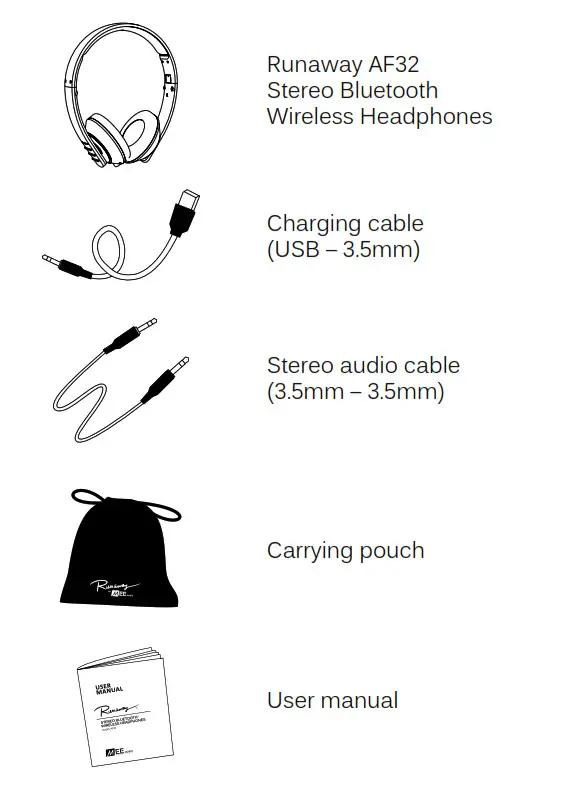 AF32 Stereo Bluetooth Wireless Headphones - paCKaGe ContentS