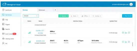 Milesight EM500 Series Outdoor Environment Monitoring Sensor Featuring LoRaWAN - app