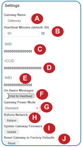 MONNIT ALTA International 3G Cellular Gateway - Settings View