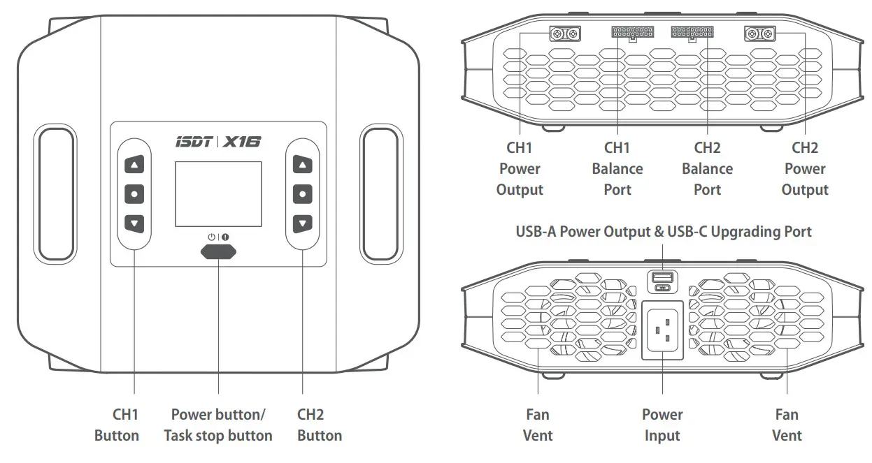 FLYING TECH X16 ISDT Professional Dual Channel AC Smart Charger - Buttons