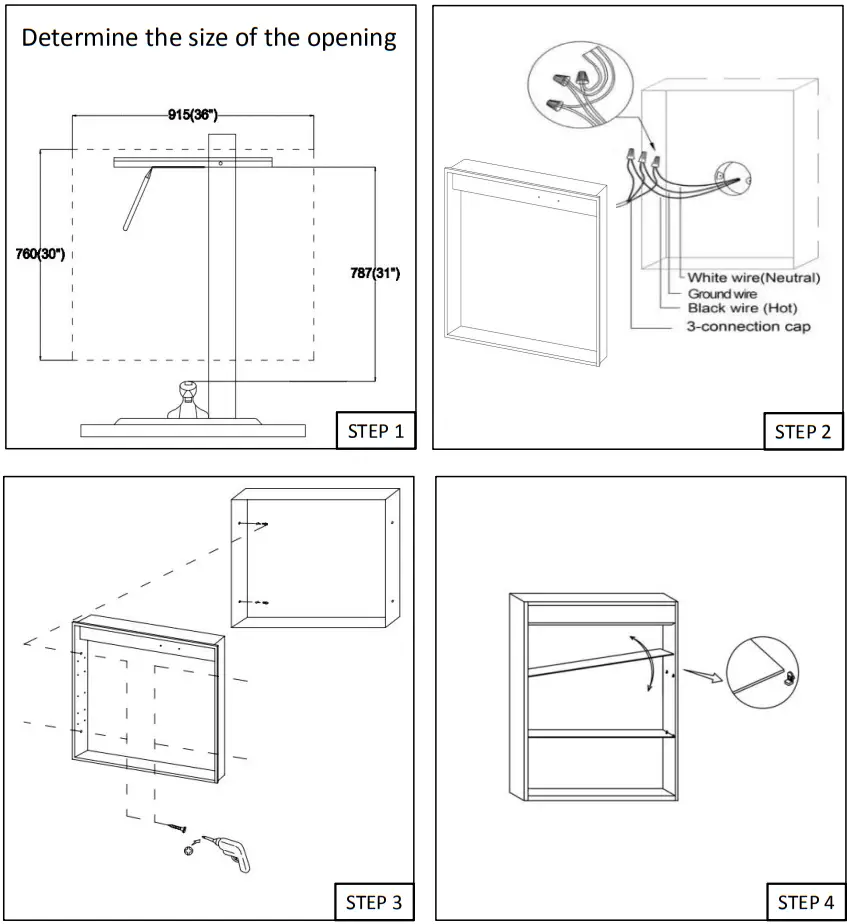 ExBrite B08ZND2SMN LED Lighted Medicine Cabinet - Installation Instructions
